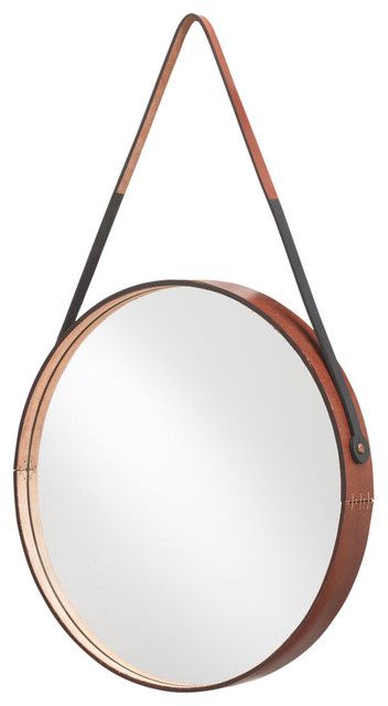 Black Leather Strap Wall Mirrors With Recent Round Leather Wrapped Mirror – Contemporary – Wall Mirrors – (View 10 of 15)