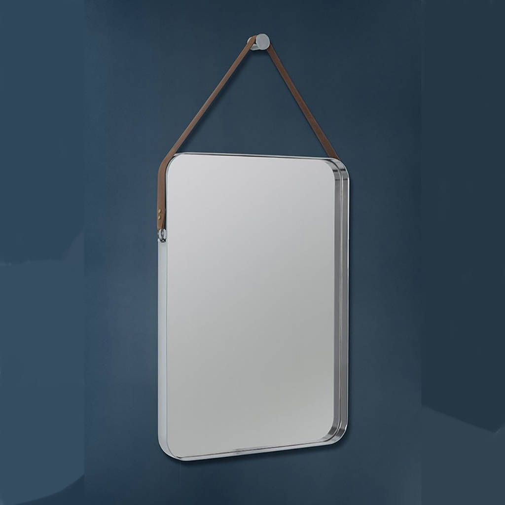 Black Leather Strap Wall Mirrors With Regard To Famous Rectangular Stainless Steel And Leather Hanging Mirrori Love Retro (View 15 of 15)