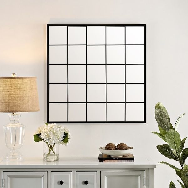 Black Square Wall Mirrors Pertaining To Widely Used Safavieh Verti 36 Inch Black Grid Square Wall Accent Mirror – 32" X  (View 15 of 15)