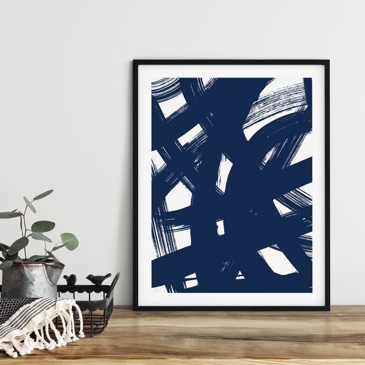 Blue Abstract Wall Art. Brush Strokes Printable Painting (View 5 of 15)