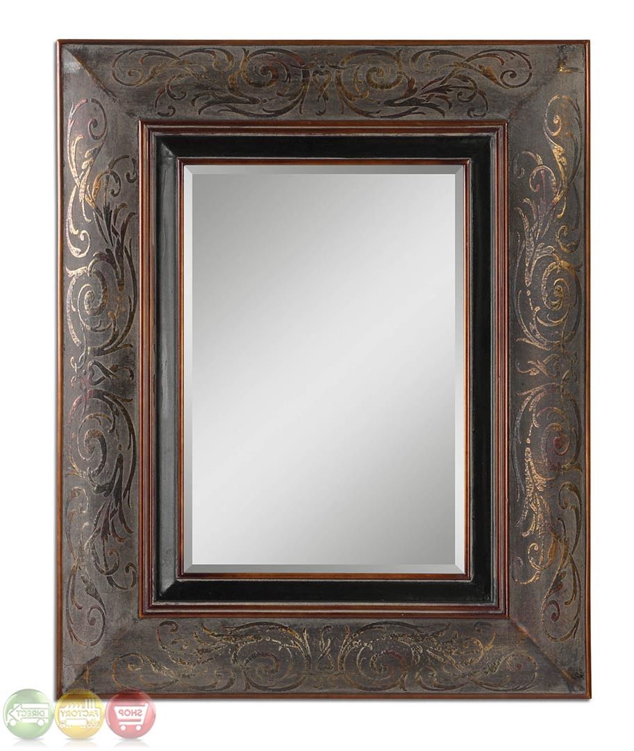 Bovara Traditional Rustic Bronze Mahogany Highlights Mirror 07043 Inside Fashionable Dark Mahogany Wall Mirrors (View 1 of 15)