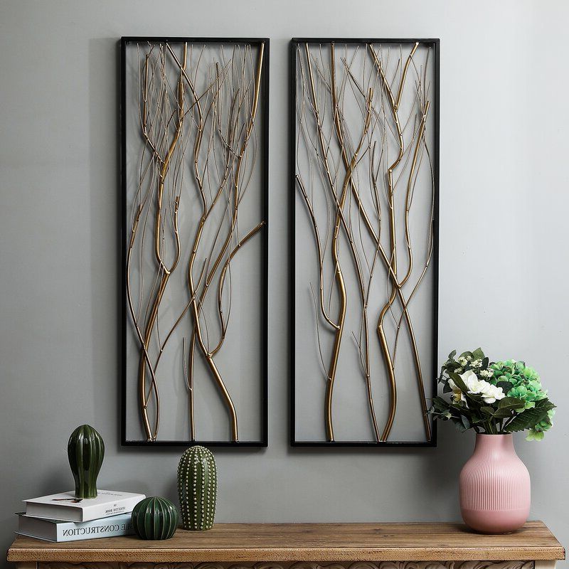 Branches Metal Wall Art Regarding Most Current George Oliver 2 Piece Metal Branch Wall Décor Set & Reviews (View 10 of 15)