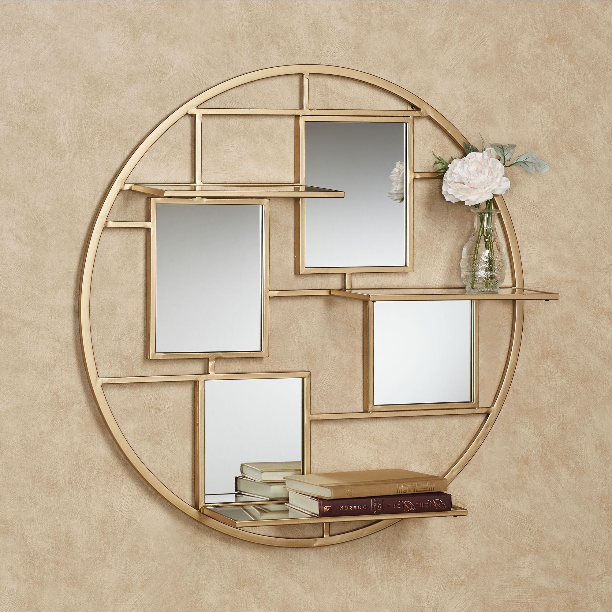 Brioni Gold Metal Mirrored Wall Art Shelf With Famous Gold Fan Metal Wall Art (View 12 of 15)