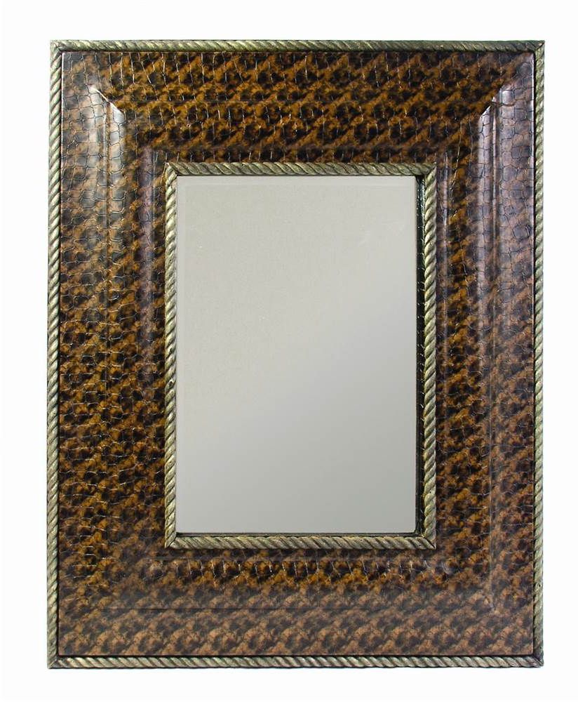 Brown Leather Round Wall Mirrors Intended For Most Popular Beveled Wall Mirror W Faux Leather Frame In Brown – Walmart (View 11 of 15)