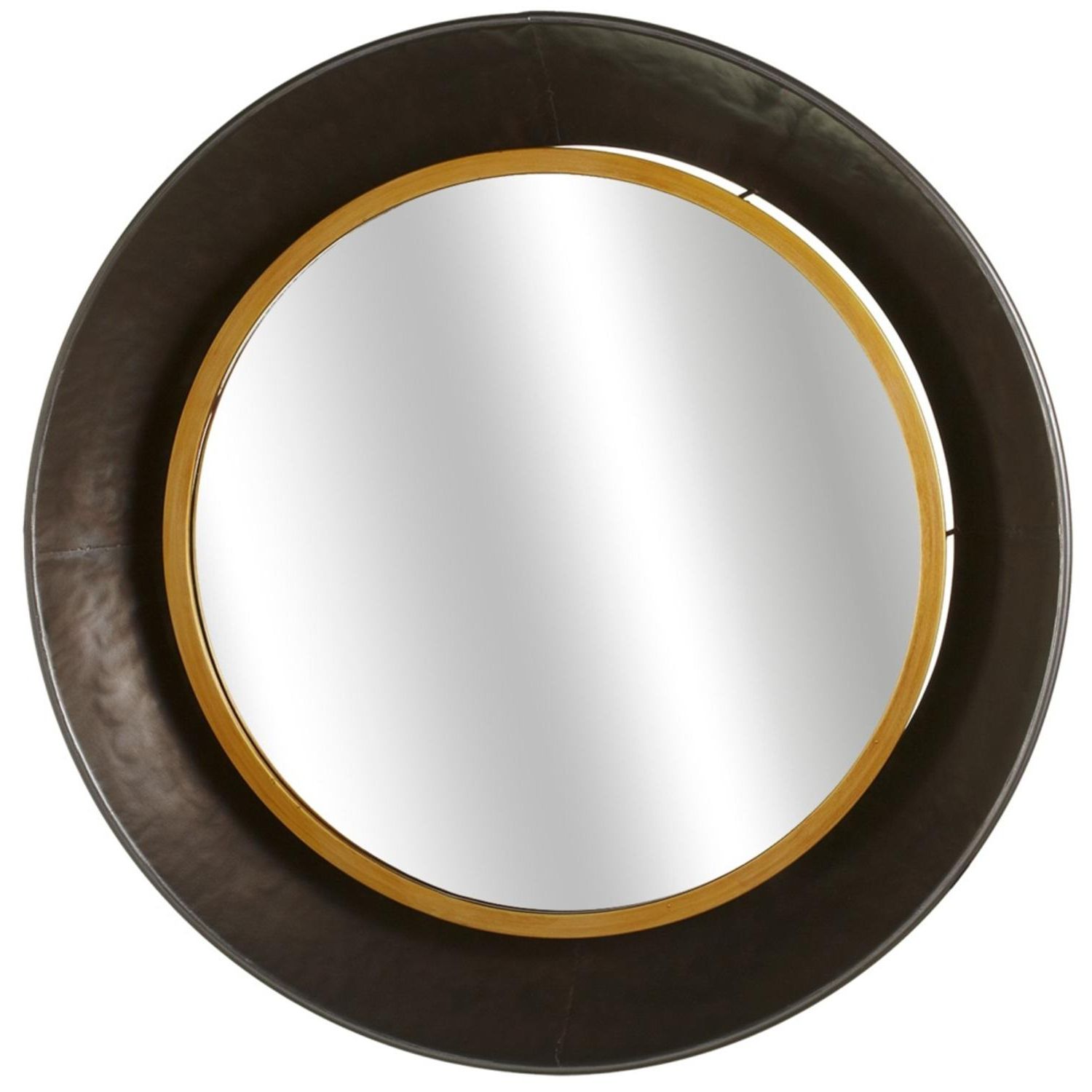 Brown Leather Round Wall Mirrors Regarding Well Known Set Of 2 Brown Decorative Gunmetal Bowl Round Wall Mirror With Gold (View 6 of 15)