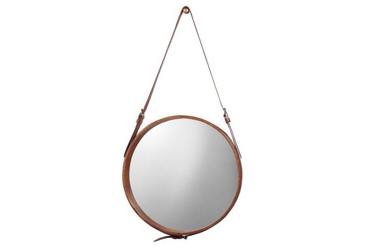 Brown Leather Round Wall Mirrors Throughout Most Popular Round Leather Accent Mirror, Natural (View 13 of 15)