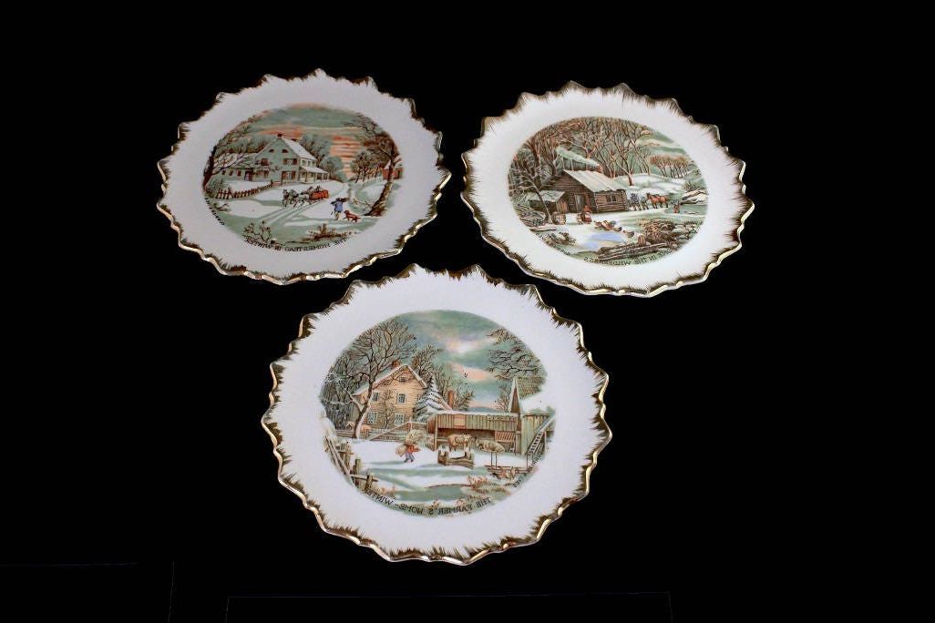 Brushed Gold Wall Art Throughout Best And Newest Wall Plates, Currier And Ives, Set Of 3, Winter Scenes, Brushed Gold (View 14 of 15)
