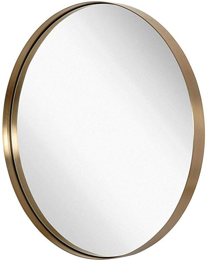 Brushed Gold Wall Mirrors Throughout Widely Used Amazon: Hamilton Hills Contemporary Brushed Metal Gold Wall Mirror (View 3 of 15)