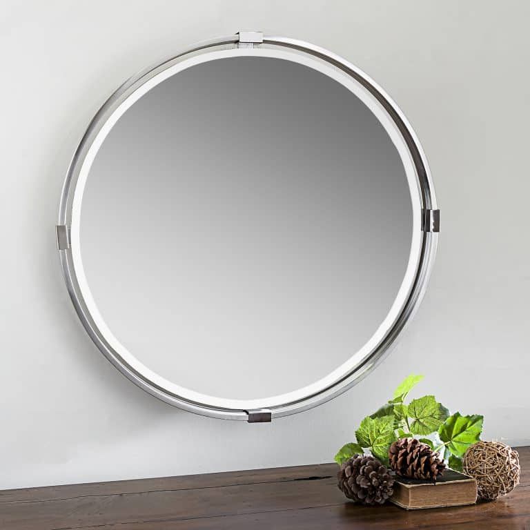 Brushed Nickel Round Wall Mirrors Inside Trendy Tazlina Brushed Nickel Round Mirroruttermost (View 2 of 15)