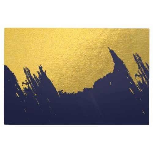Brushstrokes Metal Wall Art With Regard To Most Up To Date Faux Gold Brushstrokes With Navy Blue Background Metal Print (View 4 of 15)