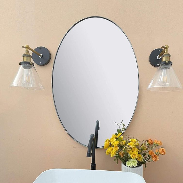 Ceiling Hung Polished Nickel Oval Mirrors With Well Liked Latitude Run® Oval Brushed Nickel Metal Framed Bathroom Mirror For Wall (View 8 of 15)