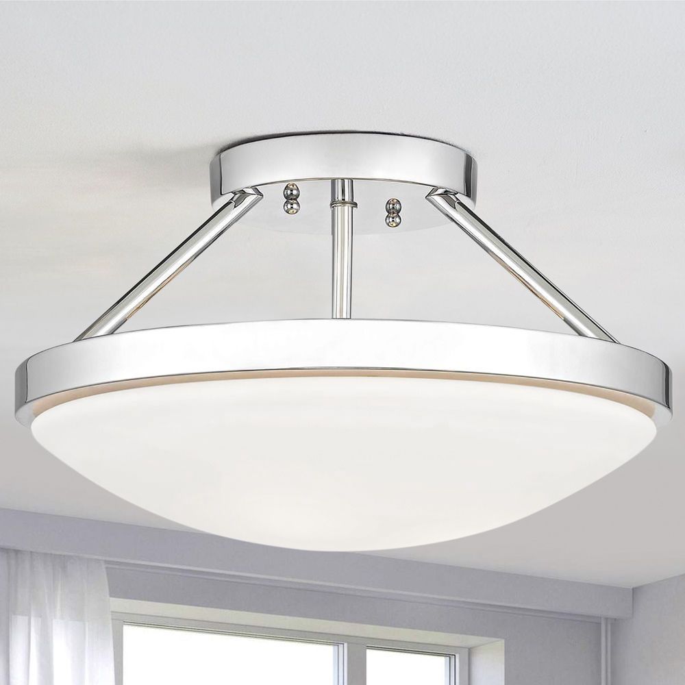 Ceiling Hung Satin Chrome Wall Mirrors For Latest 15 Inch Chrome Semi Flushmount Ceiling Light With Satin White Glass (View 7 of 15)