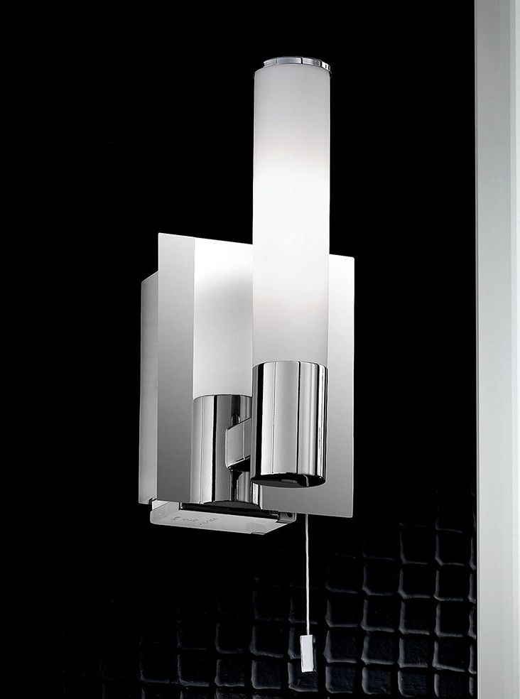 Ceiling Hung Satin Chrome Wall Mirrors Throughout Newest Wb977 Single Bathroom Wall Light, Chrome And Satin Opal Glass With (View 15 of 15)