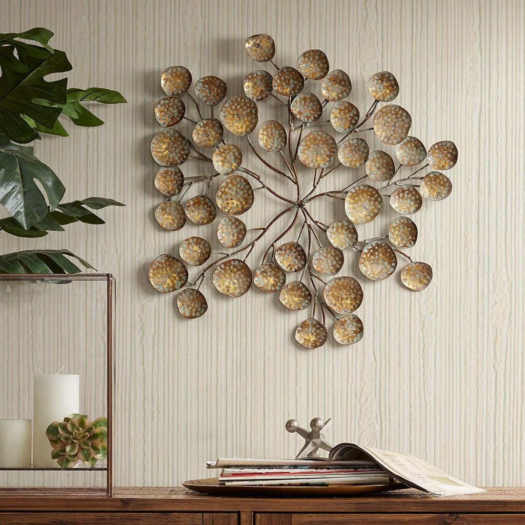 Colette Gold Metal Blooming Wall Decor Industrial Chic Transitional Ink Regarding Most Recent Gold And White Metal Wall Art (View 1 of 15)