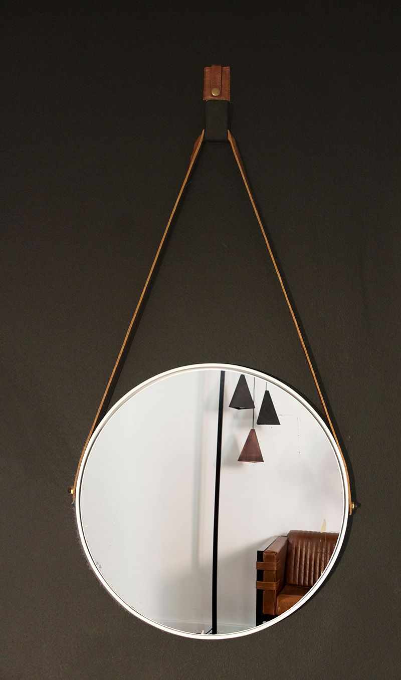 Current Black Leather Strap Wall Mirrors In Small Round Mirror – White – Leather Strap » Dark Horse (View 2 of 15)