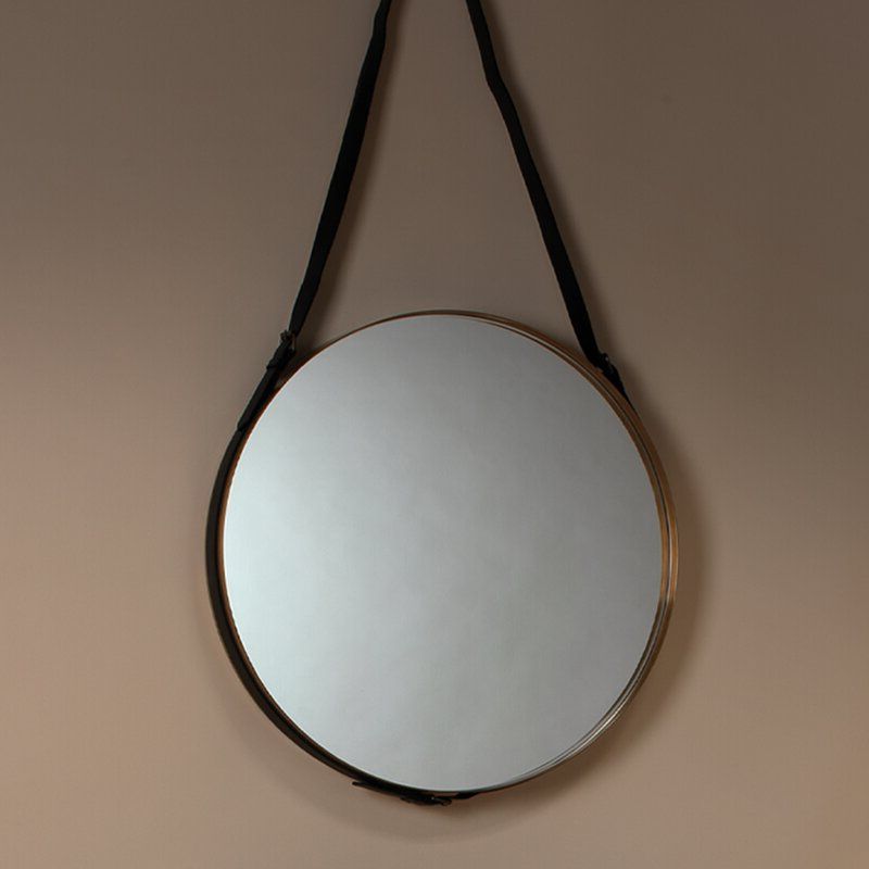 Current Brown Leather Round Wall Mirrors Pertaining To Jamie Young Company Large Round Mirror In Antique Brass & Black Leather (View 9 of 15)