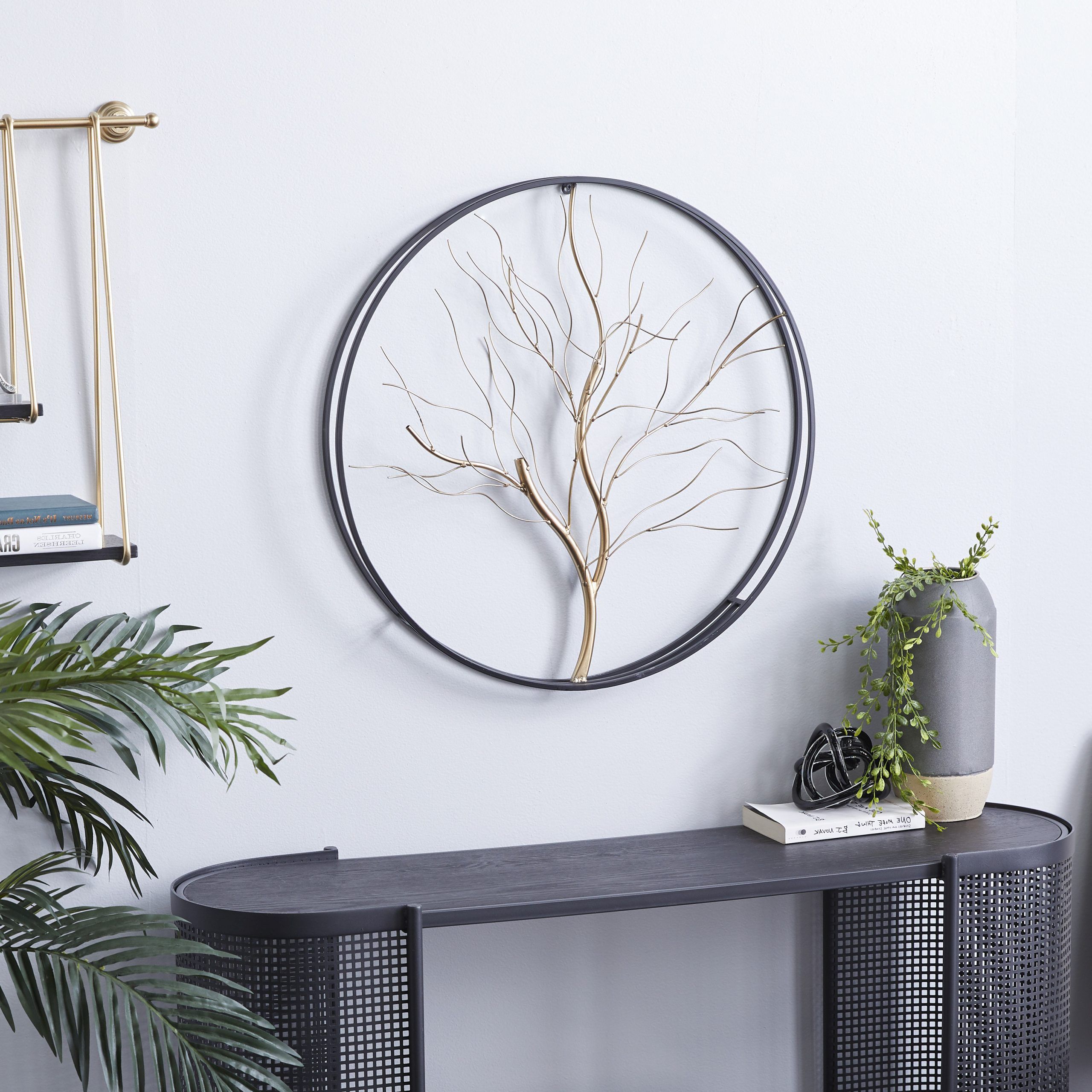 Current Decmode Large Round Glam Metal Wall Décor W/ Black Metal Frame And Tree With Spiral Circles Metal Wall Art (View 3 of 15)