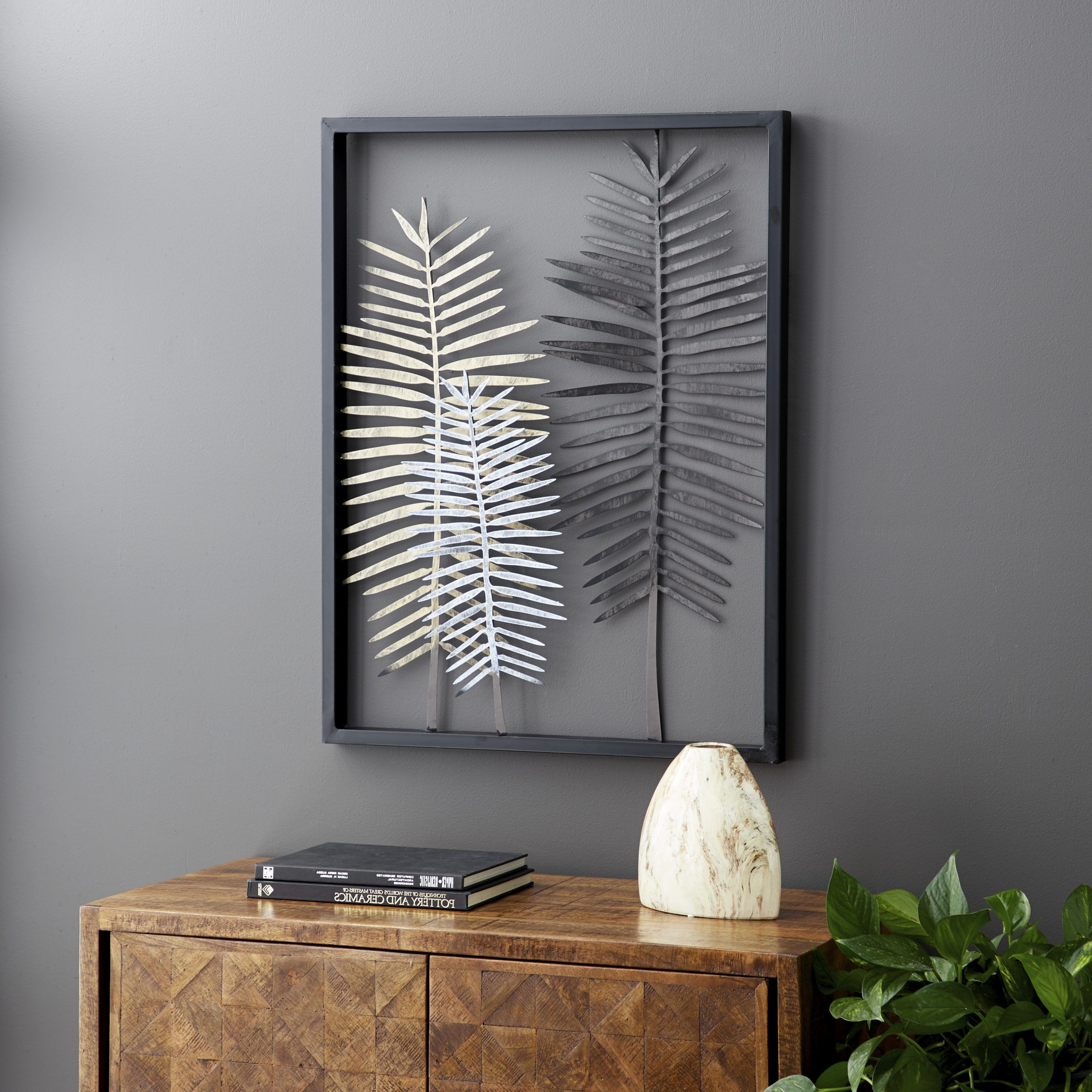 Decmode – 3d Gold, Silver, And Black Metal Fern Wall Art, 25" X 33 Throughout Newest Gold And Silver Metal Wall Art (View 5 of 15)