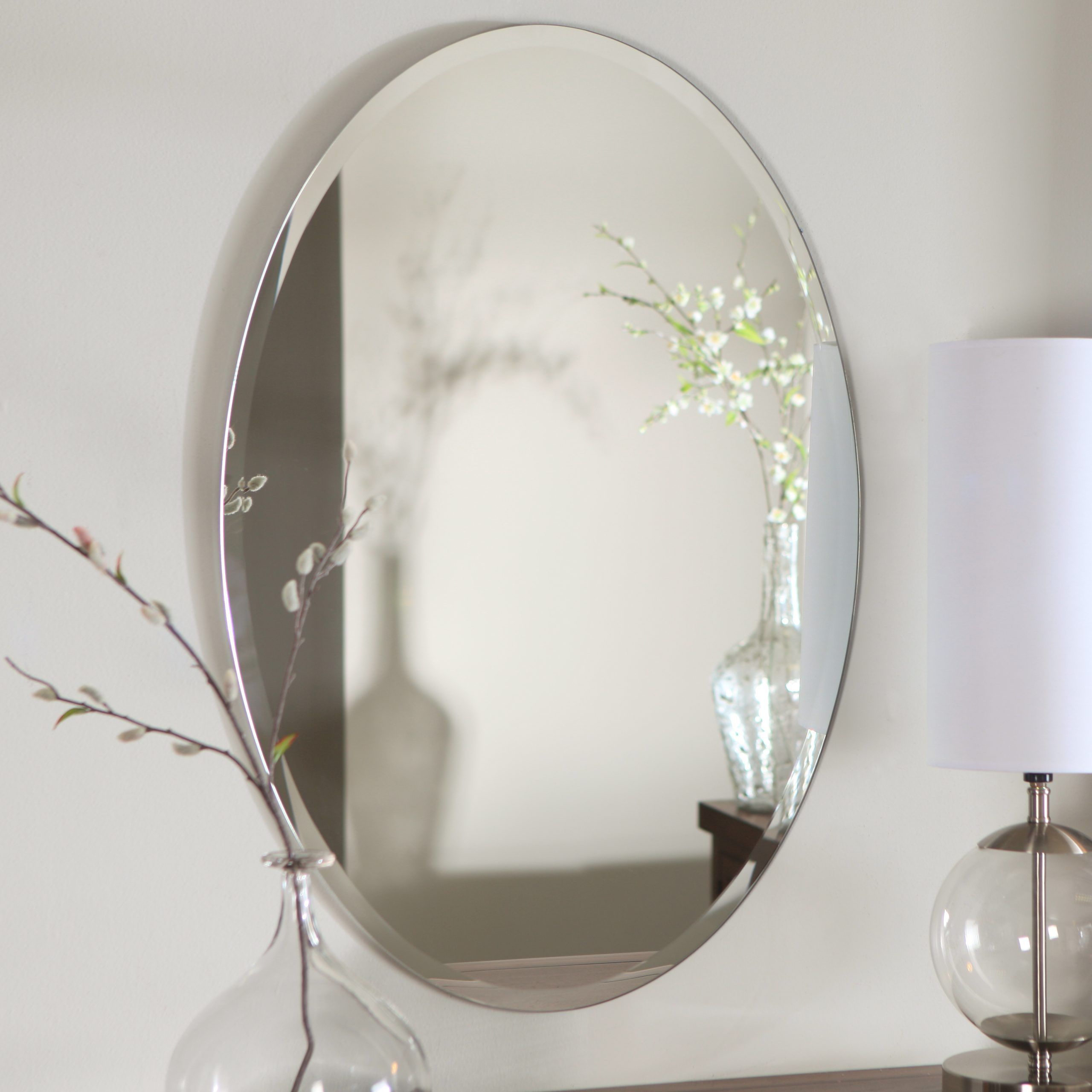 Décor Wonderland Hiltonia Oval Bevel Frameless Wall Mirror – 24w X 36h Pertaining To Most Recent Oval Frameless Led Wall Mirrors (View 6 of 15)