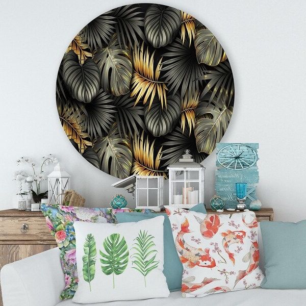 Designart 'black And Gold Tropical Leaves Ii' Modern Metal Circle Wall With Newest Gold And Black Metal Wall Art (View 14 of 15)