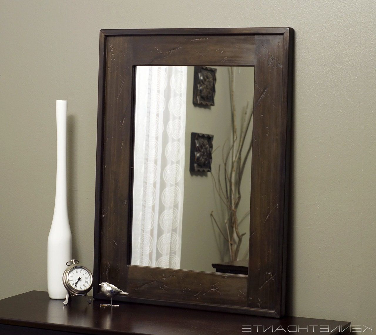 Distressed Wood Mirror Dark Brown Bathroom Rustickennethdante Regarding Favorite Medium Brown Wood Wall Mirrors (View 5 of 15)