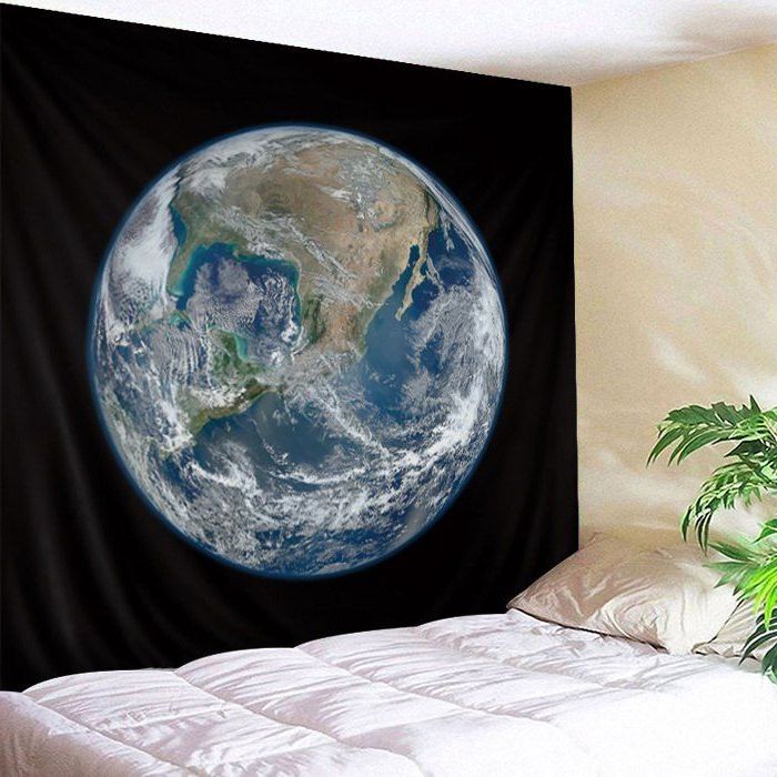 Earth Wall Art With Regard To Widely Used Wall Hanging Art Decor Earth Planet Print Tapestry – Black W59 Inch (View 2 of 15)