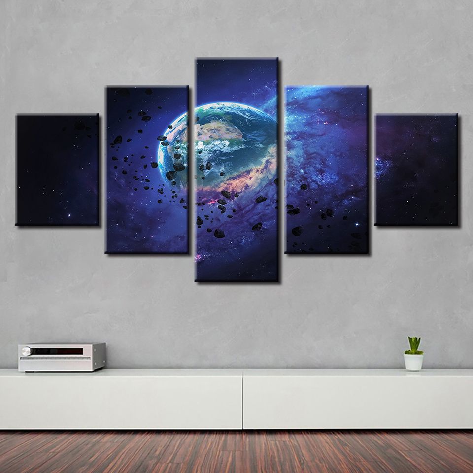 Earth Wall Art Within Most Recent Living Room Decor 5 Pieces Universe Planet Earth Pictures Hd Print (View 9 of 15)