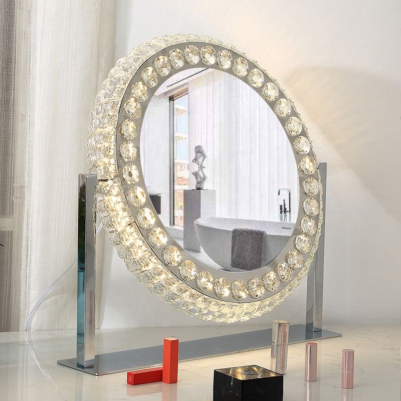 Edge Lit Oval Led Wall Mirrors Within Preferred Creative Oval Desktop Vanity Mirror Crystal Makeup Cosmetic Led Mirror (View 10 of 15)