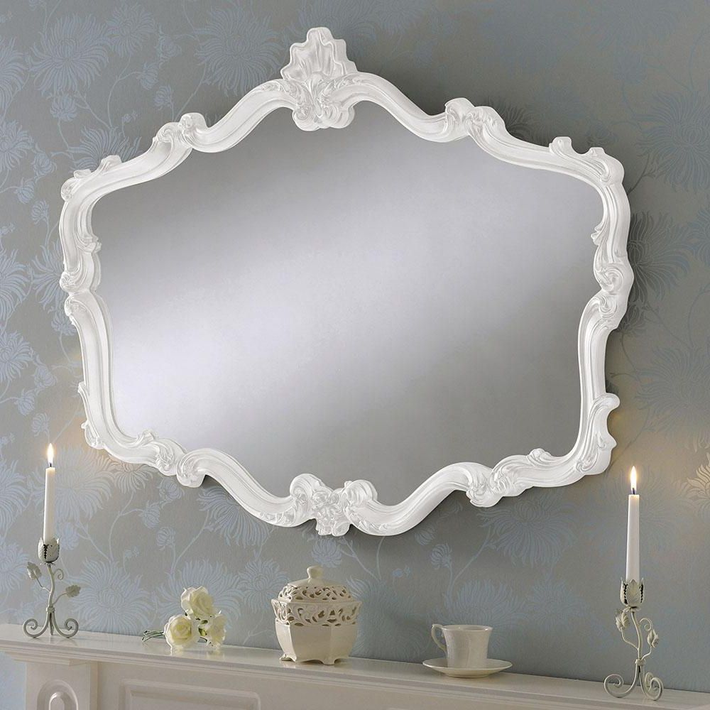 Famous Crested Shaped Large Decorative Wall Mirror: White – £ (View 11 of 15)