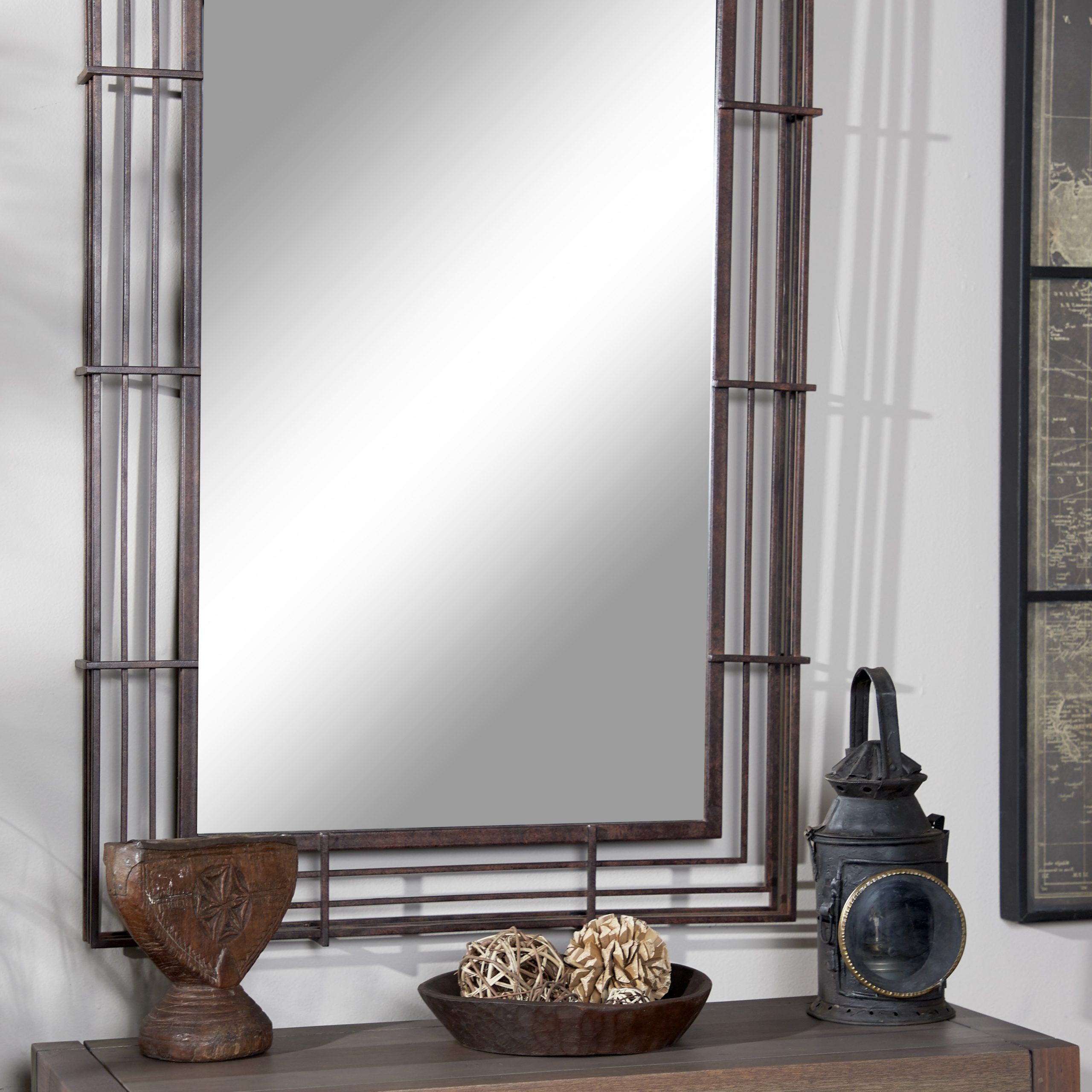 Famous Decmode – Large Rectangular Industrial Wrought Iron Wall Mirror With Within Square Bronze Metal Wall Art (View 10 of 15)
