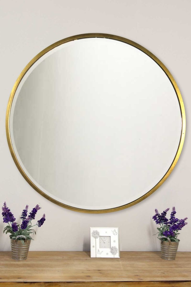 Famous Extra Large Gold Circular Bevelled Round Wall Mirror 100cm X 100cm Regarding Round Scalloped Wall Mirrors (View 13 of 15)