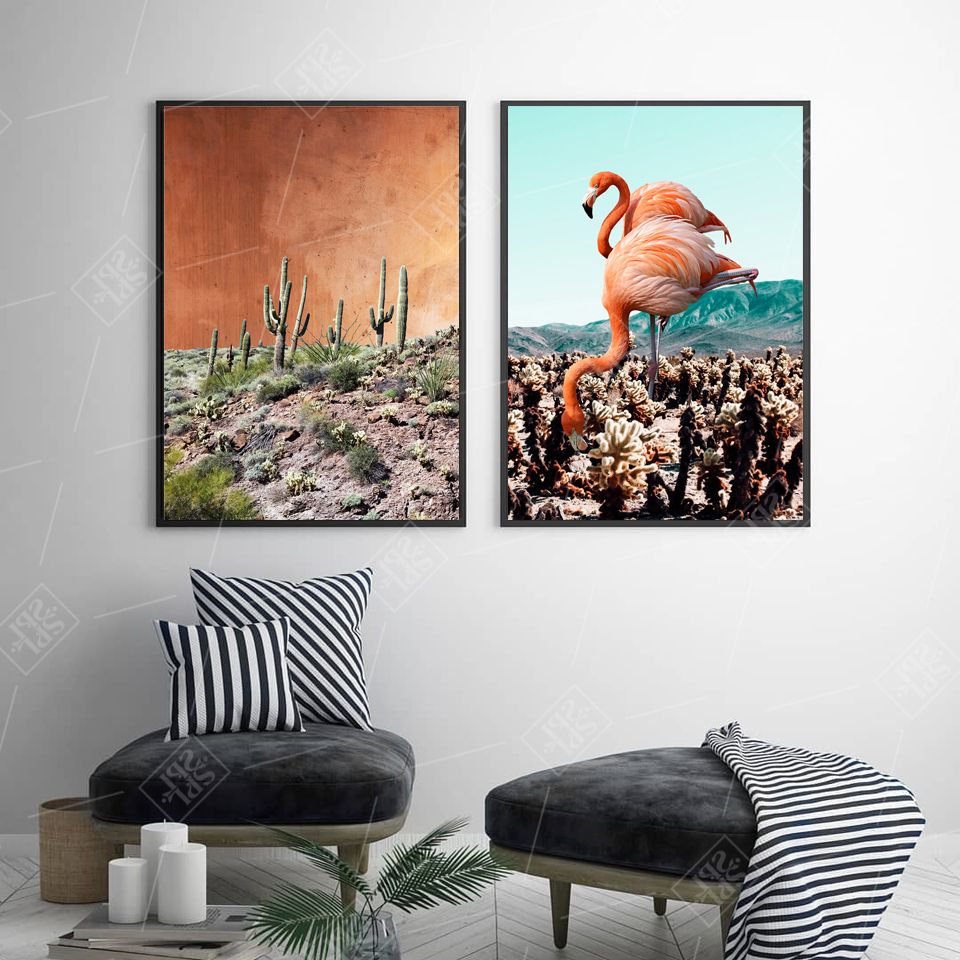Famous Flamingo Animals Canvas Painting Modern Landscape Desert Wall Art In Desert Palms Wall Art (View 1 of 15)