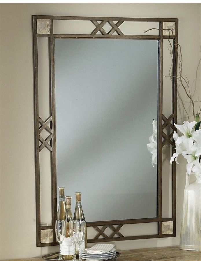 Famous Natural Iron Rectangular Wall Mirrors Throughout Hillsdale – Rectangular Wrought Iron Mirror W Fossil Stone Insets (View 1 of 15)