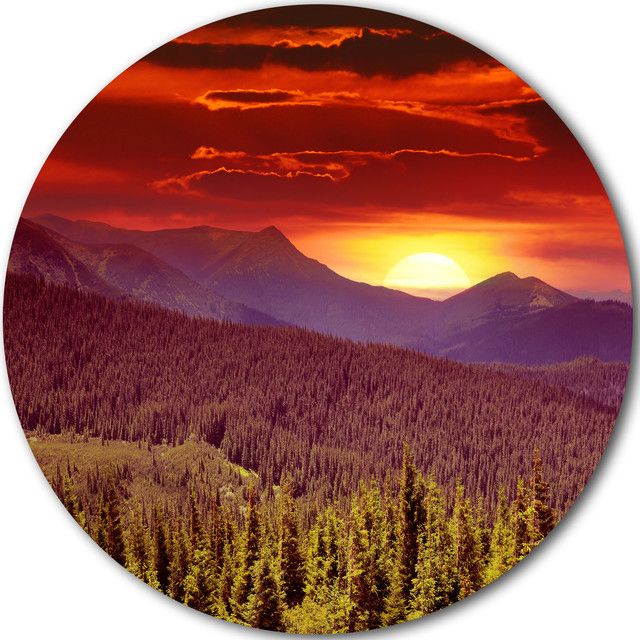 Fantastic Sunrise In Mountains, Landscape Photo Round Wall Art With 2018 Sunrise Metal Wall Art (View 3 of 15)