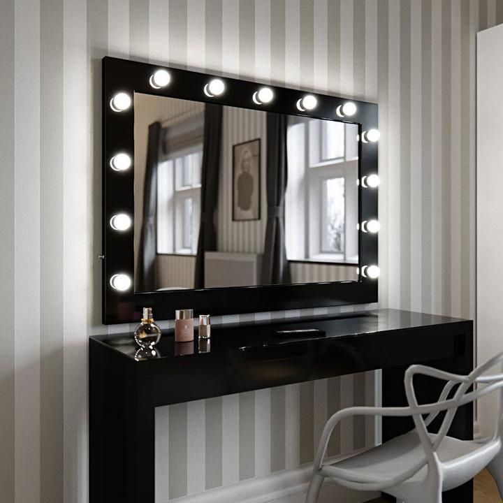 Fashionable Marilyn Hollywood Mirror In Black Gloss 80 X 100cmhollywood Mirrors In Glossy Black Wall Mirrors (View 9 of 15)