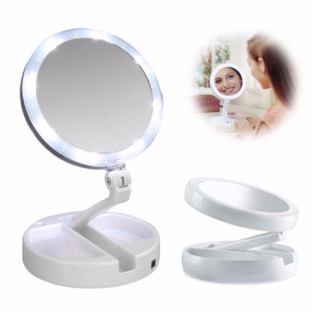 Favorite 1 Pc Women Makeup Portable Folding Mirror Magnifying Led Lighted Makeup Pertaining To Led Lighted Makeup Mirrors (View 4 of 15)