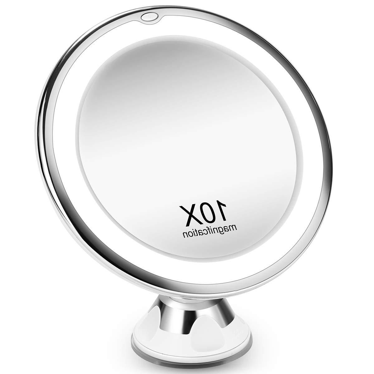 Favorite 10x Magnifying Makeup Mirror With Lights, Led Lighted Portable Hand Throughout Chrome Led Magnified Makeup Mirrors (View 10 of 15)
