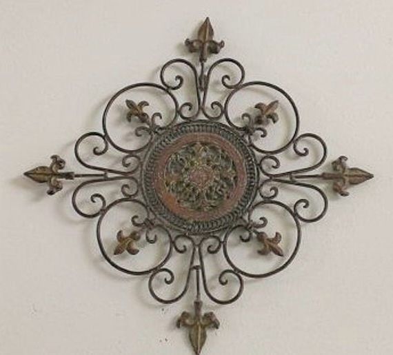 Favorite Scrollwork Metal Wall Art For Shabby Chic Brown Metal Scroll Wall Decorthreetwigsdesigns (View 11 of 15)