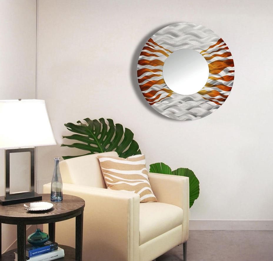 Favorite Silver/copper Contemporary Round Metal Wall Mirror Modern Art Decor In Metal Mirror Wall Art (View 13 of 15)