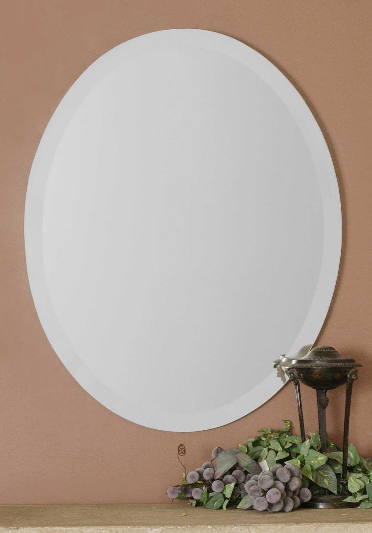 Frameless Polished Edge Oval Wall Mirror Bathroom Vanity Large 36 With Regard To Preferred Ceiling Hung Polished Nickel Oval Mirrors (View 15 of 15)
