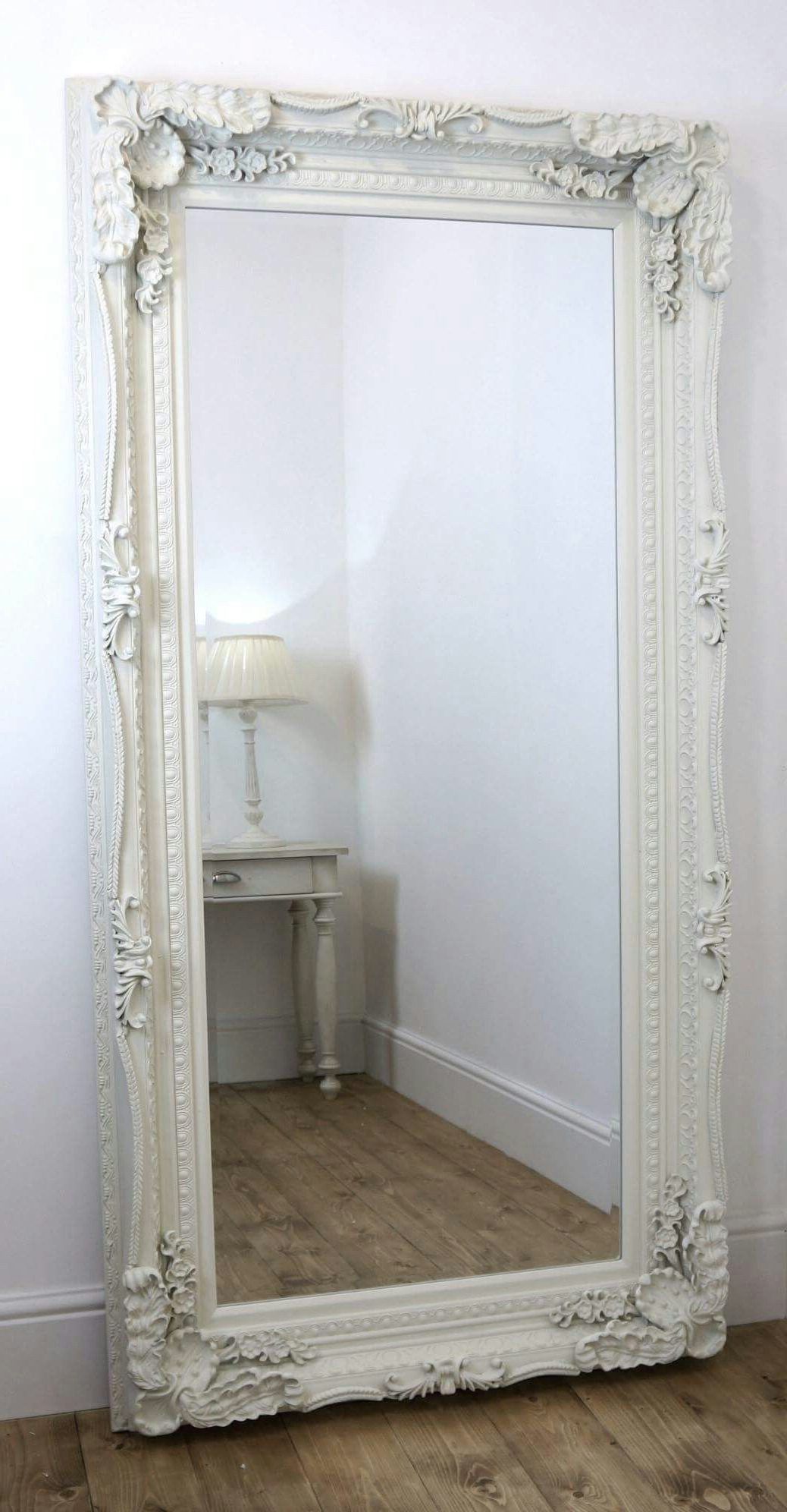 French Bedroom Decor, White Ornate Mirror, Large With Regard To White Wood Wall Mirrors (View 1 of 15)