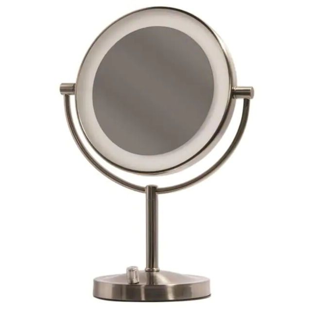 Giagni Vernon Brushed Nickel Double Sided Magnifying Countertop Vanity Intended For Famous Single Sided Polished Nickel Wall Mirrors (View 12 of 15)