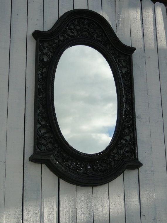 Glossy Black Wall Mirrors Within Fashionable Large Vintage Ornate Baroque Oval Mirror In Glossy Black Gothic (View 6 of 15)