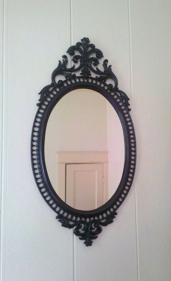 Glossy Red Wall Mirrors Inside Most Popular Large Ornate Oval Wall Mirror In Glossy Black Frame 31 X  (View 1 of 15)
