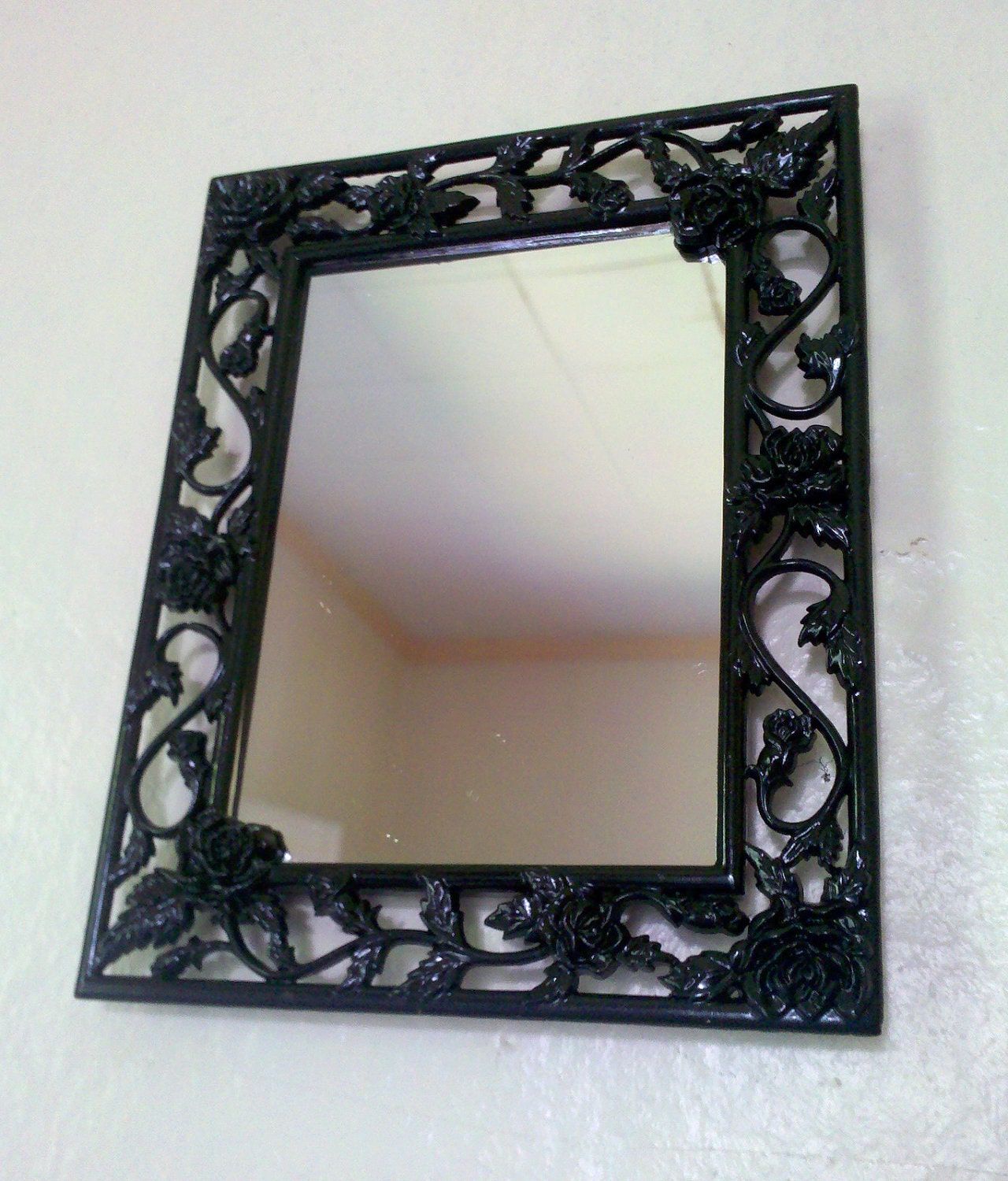 Glossy Red Wall Mirrors With Regard To Favorite Black Roses Mirror Metal Frame In Glossy Black (View 3 of 15)