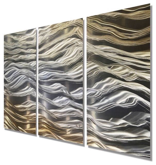 Gold And Silver Metal Wall Art For Well Liked Contemporary Silver, Gold And Blue Metal Wall Painting, Home Decor (View 14 of 15)