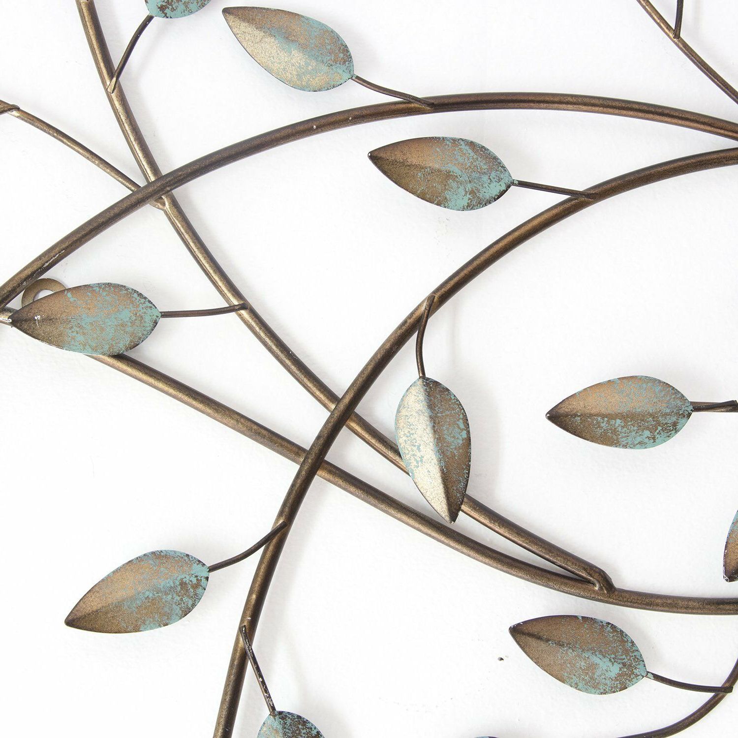 Gold And Teal Metal Leaves Hanging Interior Wall Art Home Decor (View 11 of 15)