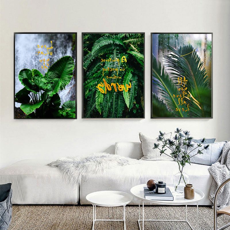 Gold Leaves Wall Art Pertaining To Best And Newest Nordic Gold Letter Green Leaf Plants Abstract Wall Art Canvas Painting (View 10 of 15)