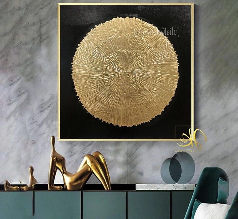 Gold Leaves Wall Art With Popular Gold Leaf Paintingsunberst Wall Decor Large Wall Art Gold (View 4 of 15)