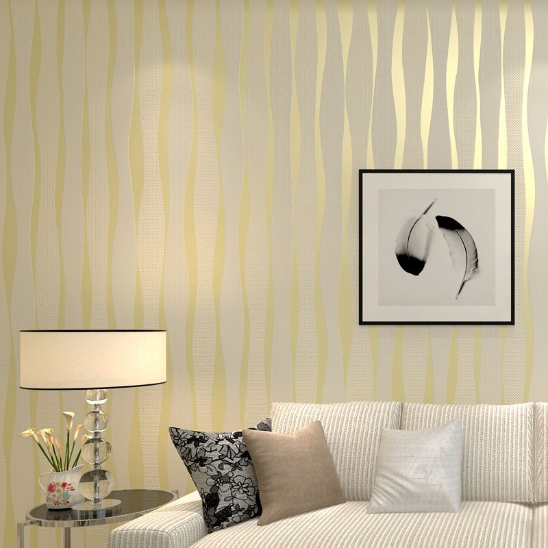 Gold White Modern Design Metallic 3d Stripes Wallpaper Plain Textured With Regard To Newest Textured Metallic Wall Art (View 10 of 15)